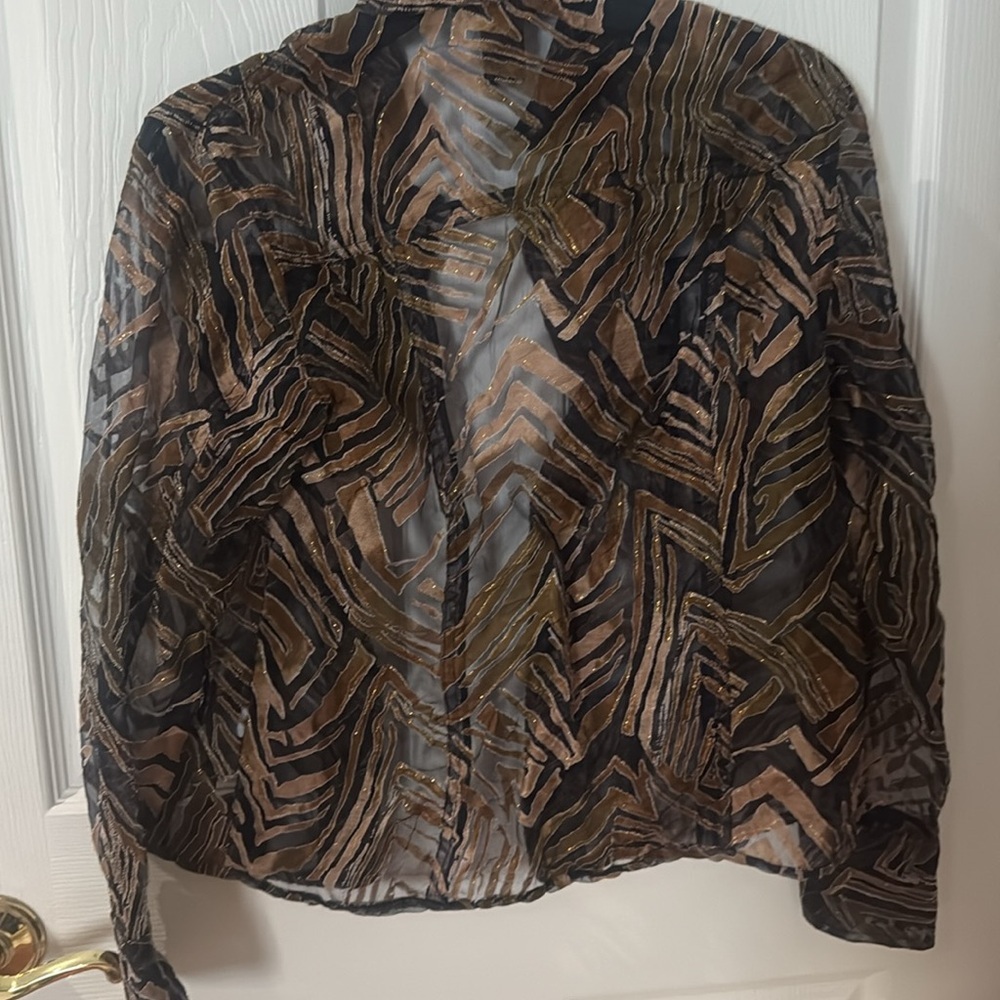 Multiples Sheer Button Down In Brown And Black Sm… - image 4